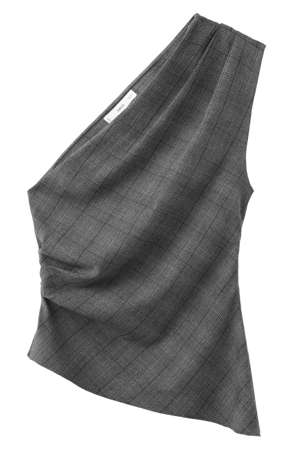 マンゴ レディース トップス シャツ アシンメトリー ノースリーブ MANGO Asymmetricheck Sleeveless Top GREY グレー｜ReVida 店