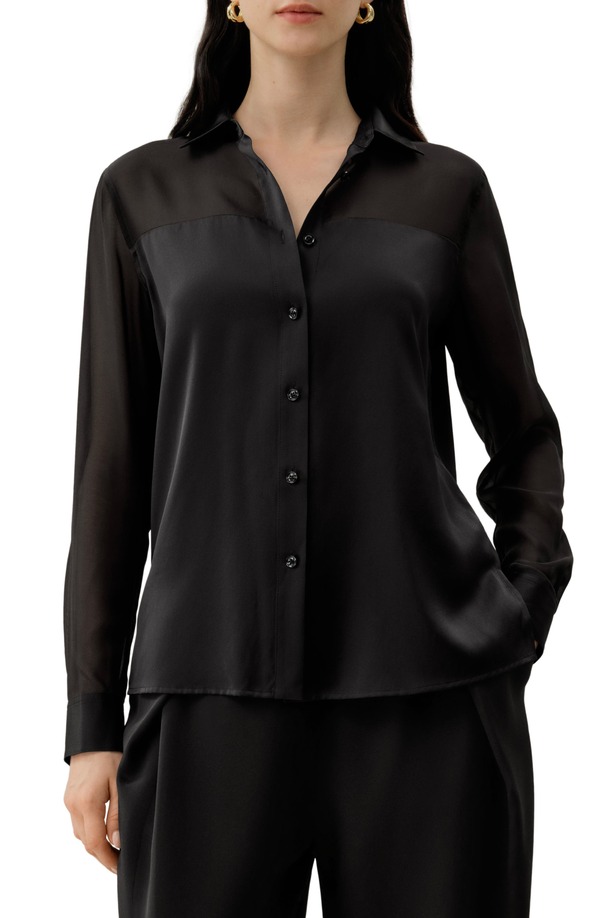 リリーシルク レディース トップス シャツ ボタンダウン Lilysilk Women's Button Down Silk Organza Shirt Black ブラック|ReVida 店