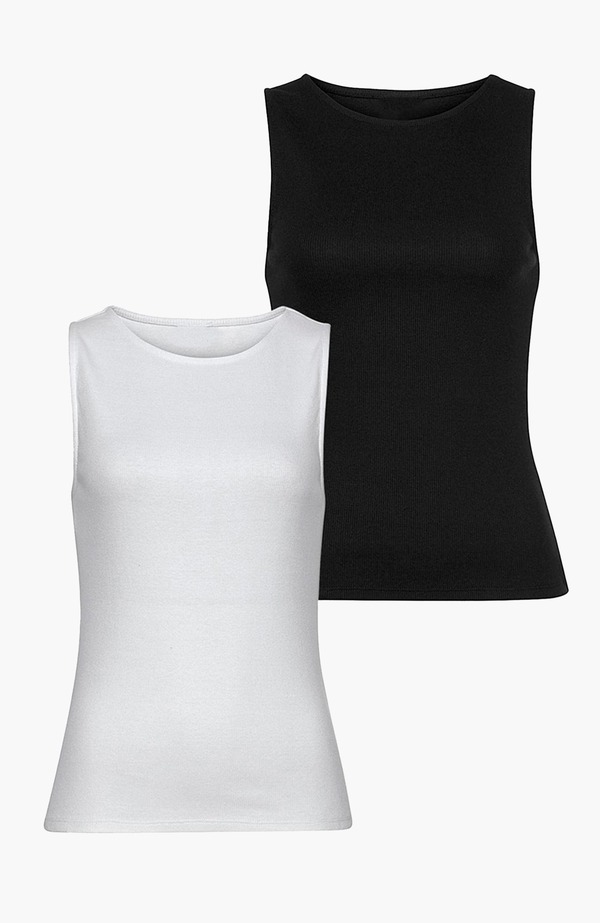 ラスカーナ レディース トップス シャツ LASCANA 2 Pk Basic Tank Tops Black & White ホワイト｜ReVida 店