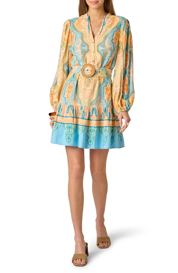 アドリアナ パペル レディース トップス ワンピース プリント レース Adrianna Papellong Sleeve Placed Print Dress PEACH MULTI ピーチ｜ReVida 店