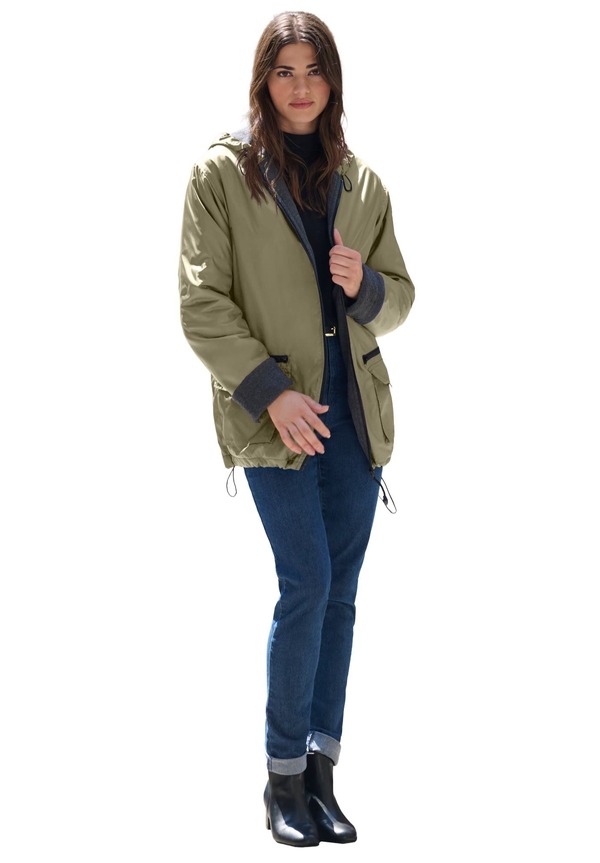 ロアマンズ レディース アウター ジャケット・ブルゾン プラスサイズ ナイロン Roaman's Plusize Hooded Nylon Jacket (Plus Regular) GREEN KHAKI グリーン｜ReVida 店