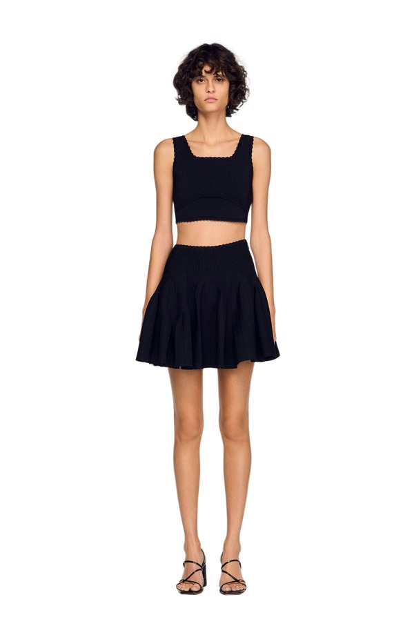 サンドロ レディース ボトムスカート ニット SANDRO Short knit godet skirt Black ブラック|ReVida 店