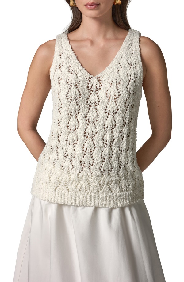 ダナ キャラン ニューヨーク レディース トップス シャツ Vネック ベスト セーター Donna Karanew York Double V-Neck Open Stitch Sweater Vest CREAM クリーム｜ReVida 店