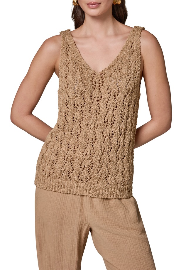 ダナ キャラン ニューヨーク レディース トップス シャツ Vネック ベスト セーター Donna Karanew York Double V-Neck Open Stitch Sweater Vest FAWN｜ReVida 店