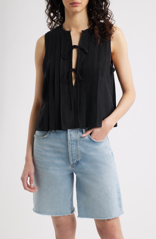 レイルズ レディース トップス シャツ ノースリーブ Rails Aja Pleat Sleeveless Top BLACK LINEN ブラック|ReVida 店