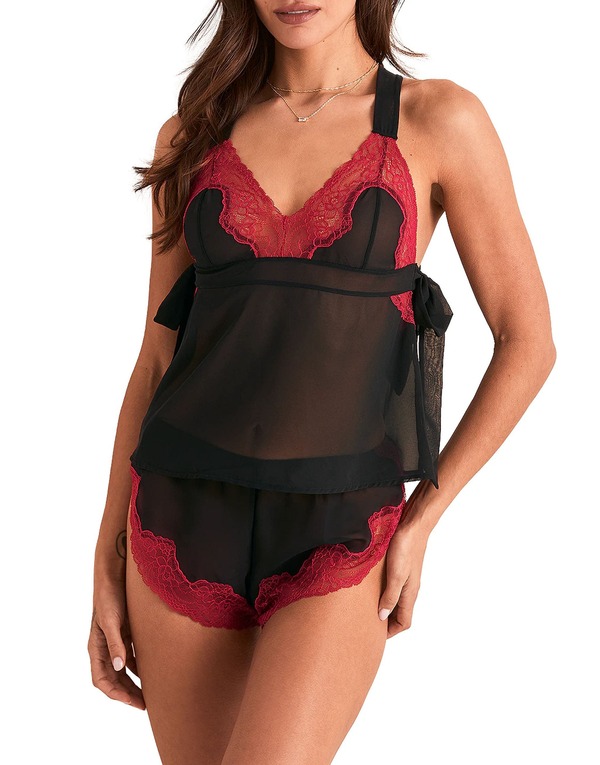 アドアミー レディース アンダーウェア ナイトウェア Adore Me Sabreina Camisole & Flutter Short Set Lingerie Black ブラック｜ReVida 店