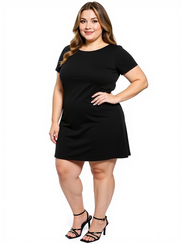 24 セブンコンフォート レディース トップス ワンピース プラスサイズ ミニ 24seven Comfort Apparel Plusize Solid Short Sleeve Round Neck Mini Shift Dress (Plus) Black ブラック|ReVida 店