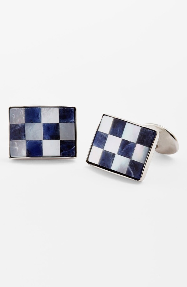 デイビッドドナヒュー メンズ アクセサリー カフスボタン Davidonahue Checkerboard Cuff Link sILVER/ SODALITE/ PEARL パール｜ReVida 店 41,470円