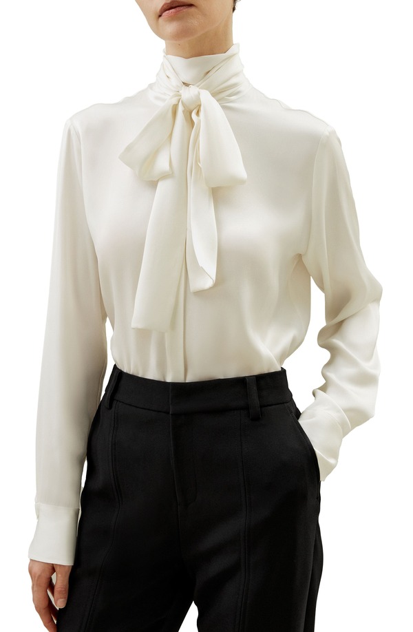 リリーシルク レディース トップス シャツ タートルネック ブラウス Lilysilk Women'silk Turtleneck Ribbon Blouse Natural white ホワイト｜ReVida 店