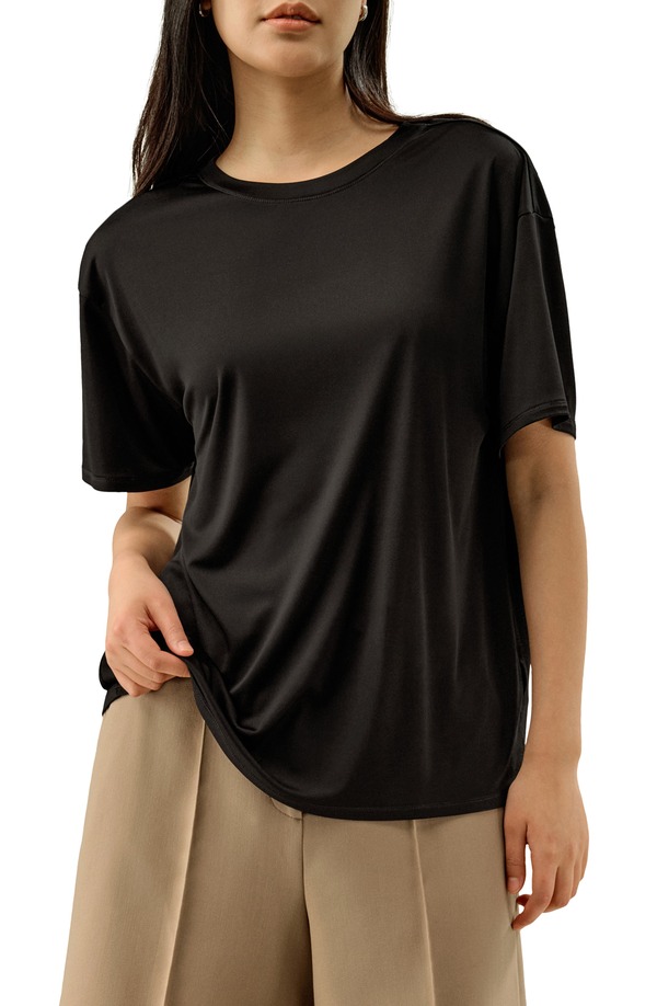 リリーシルク レディース トップス シャツ ジャージー Lilysilk Jersey Oversized Tee Black ブラック|ReVida 店