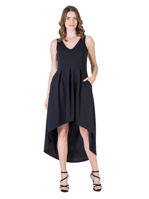 24 セブンコンフォート レディース トップス ワンピース ノースリーブ 24seven Comfort Apparel Sleeveless Fit N Flare High Low Dress Black ブラック｜ReVida 店 11,684円