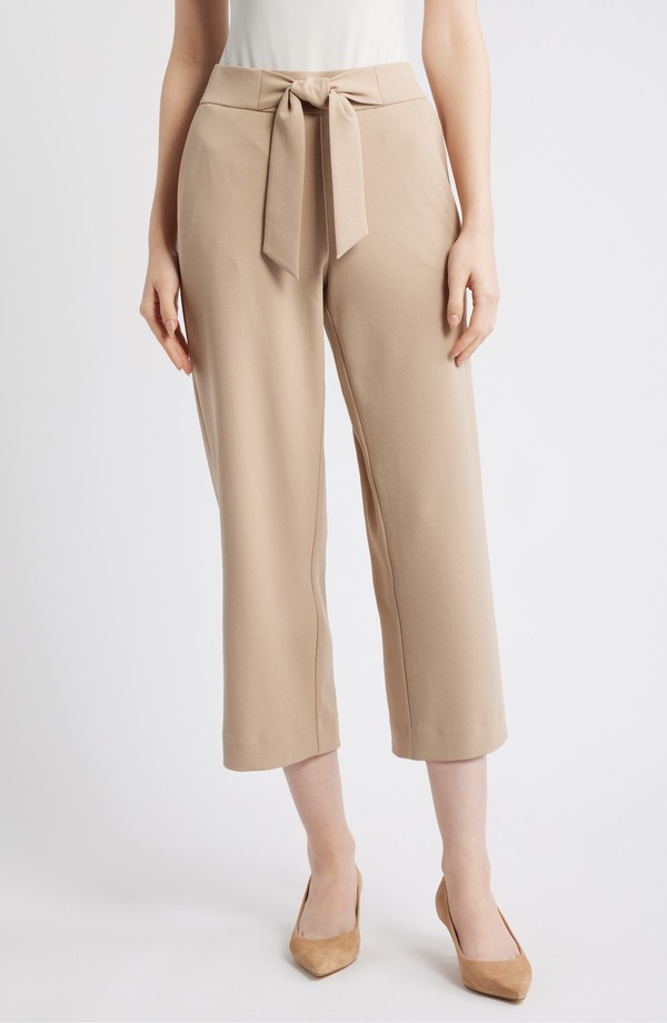 AK アンクライン レディース ボトムス レギンス ワイドレッグ プチ パンツ AK ANNE KLEIN Tie Front Pull-On Wide Leg Cropants (Petite) LATTE｜ReVida 店