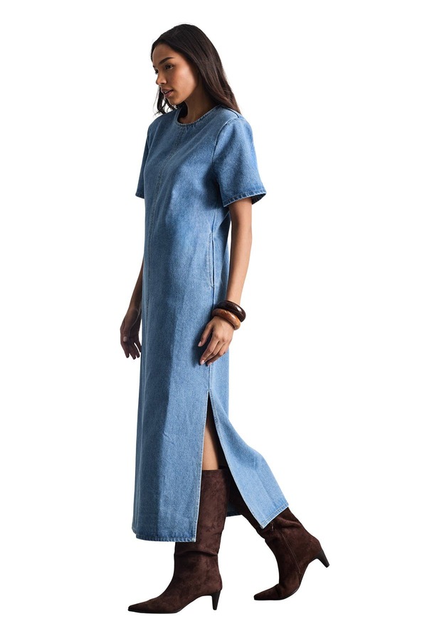 ウエアハウス レディース ボトムス デニムパンツ ミディワンピース プチ ミディ Warehouse Petite Denim Side Split Midi Dress (Petite) Dark Wash デニム|ReVida 店