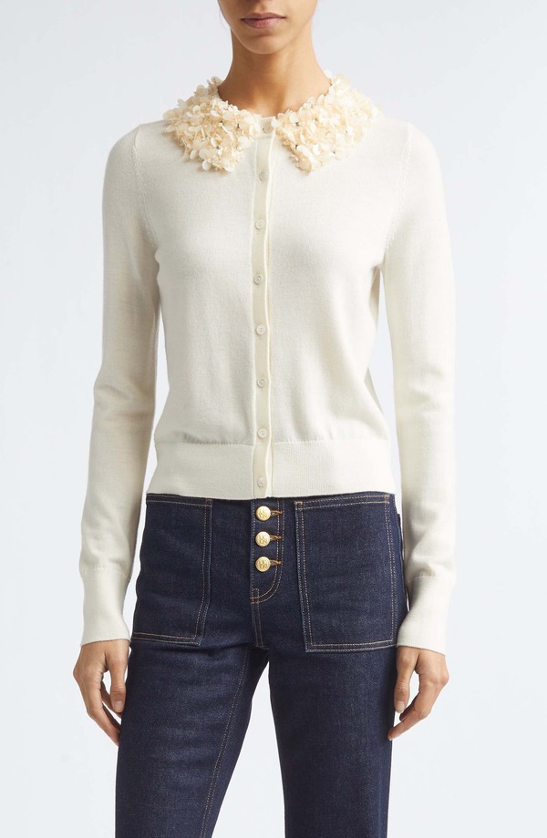 ウラ・ジョンソン レディース アウター パーカー・スウェット ウール カーディガン Ulla Johnson Anna Embellished Wool Cardigan PEARLED IVORY アイボリー|ReVida 店