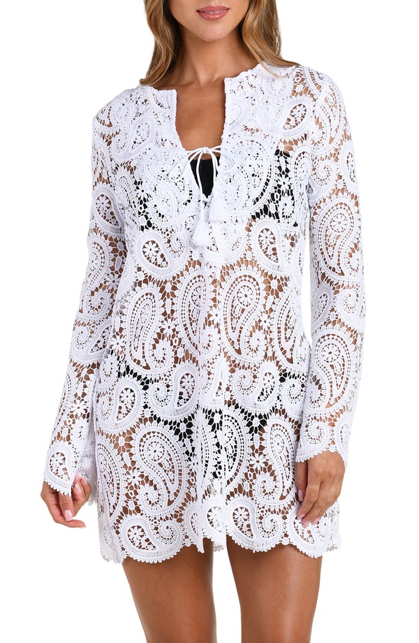 ラジャンス レディース トップス ワンピース L'AGENCE Ansley Paisley Long Sleeve Cover-Up Dress WHITE ホワイト｜ReVida 店