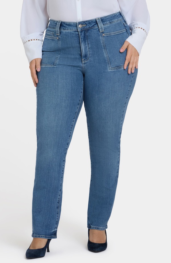 エヌワイディージェイ レディース ボトムス デニムパンツ ストレート プラスサイズ ジーンズ NYDJ Marilyn Patch Pocket Straight Leg Jeans (Plus) BASTILLE SEA|ReVida 店