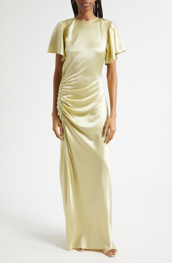 ヴェロニカ ベアード レディース トップス ワンピース ギャザー シルク Veronica Beard Huntleigh Side Ruched Silk Blend Gown PISTACHIO|ReVida 店