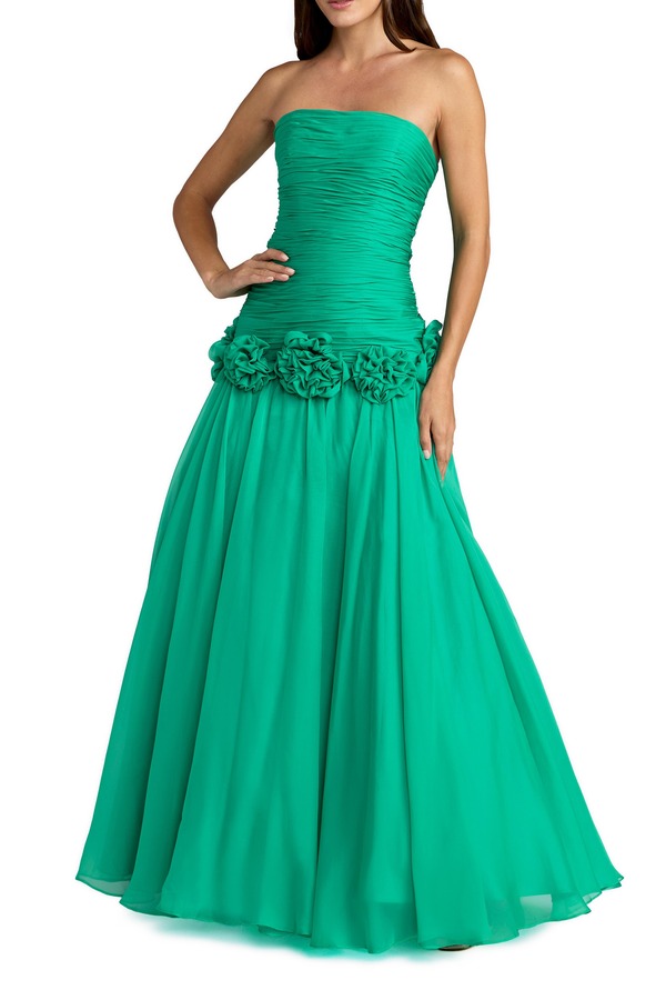 マックダガル レディース トップス ワンピース シフォン フラワー柄 ストラップレス フラワー Mac Duggal Strapless Chiffon Drop Waist Ball Gown with Floral Appliqu Sprin green グリーン｜ReVida 店
