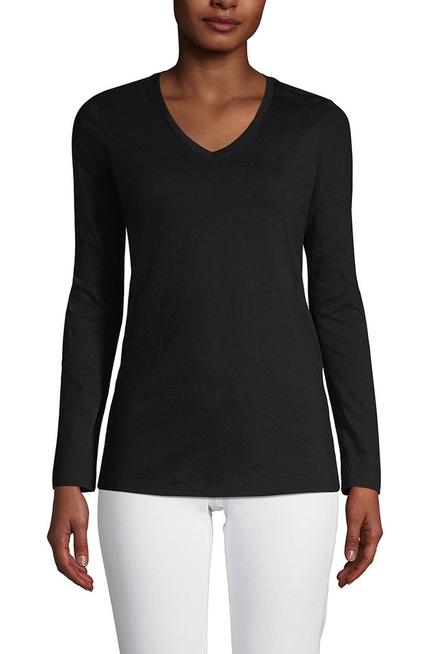 ランズエンド レディース トップス シャツ Vネック トール コットン Lands' End Supima Cotton Long Sleeve V-Neck T-Shirt (Tall) Black ブラック｜ReVida 店