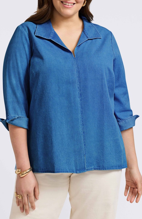フォックスクラフト レディース トップス シャツ プラスサイズ デニム Foxcroft Agnes Denim Shirt (Plus) MEDIUM WASH デニム｜ReVida 店