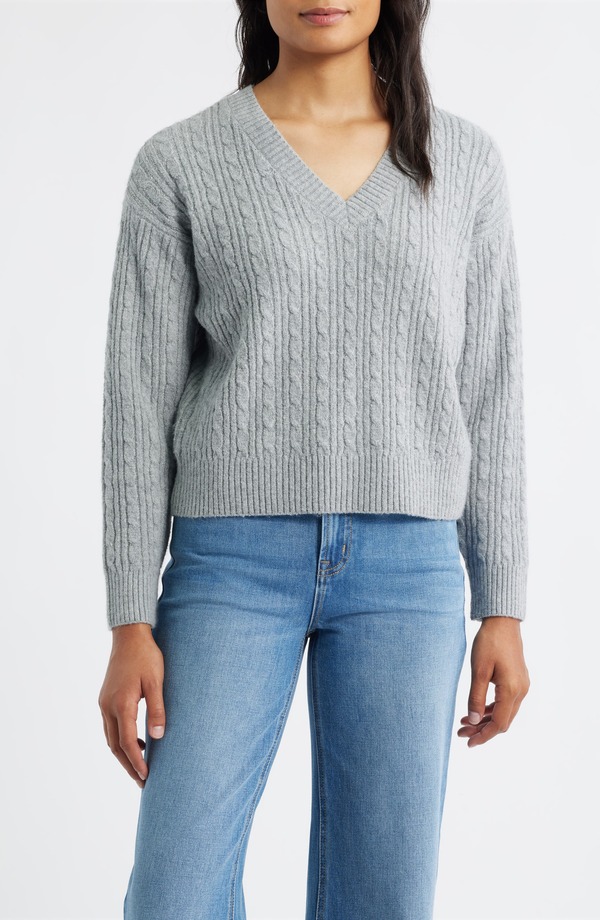 シティブルース レディース アウター パーカー・スウェット Vネック セーター CITY BLUES Cable V-Neck Sweater GRAY グレー｜ReVida 店