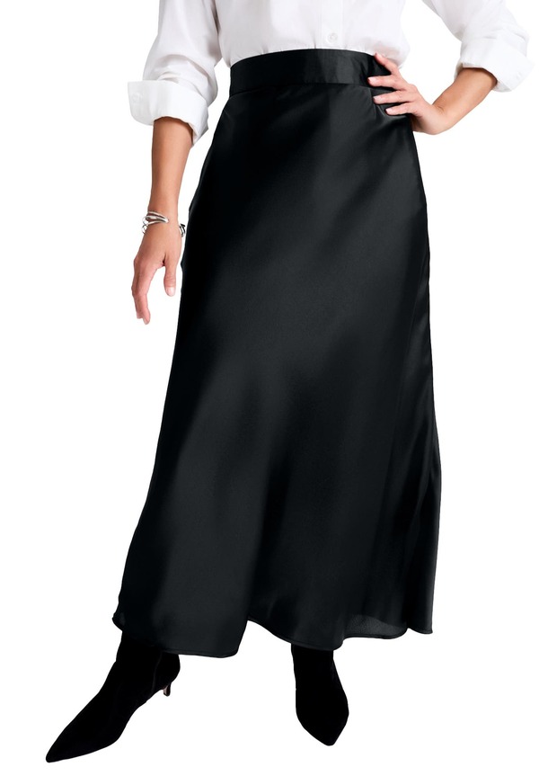 ジェシカロンドン レディース ボトムスカート プラスサイズ サテン マキシ Jessica London Satin Maxi Skirt (Plus Regular) BLACK ブラック｜ReVida 店