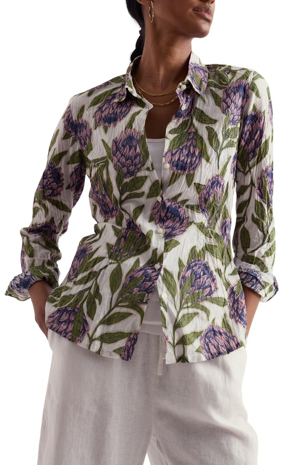 シーソルトコーンウォール レディース トップス シャツ フラワー柄 コットン フラワー Seasalt Cornwallarissa Crinkled Floral Organicotton Button-Up Shirt PROTEAS CHALK チョーク｜ReVida 店