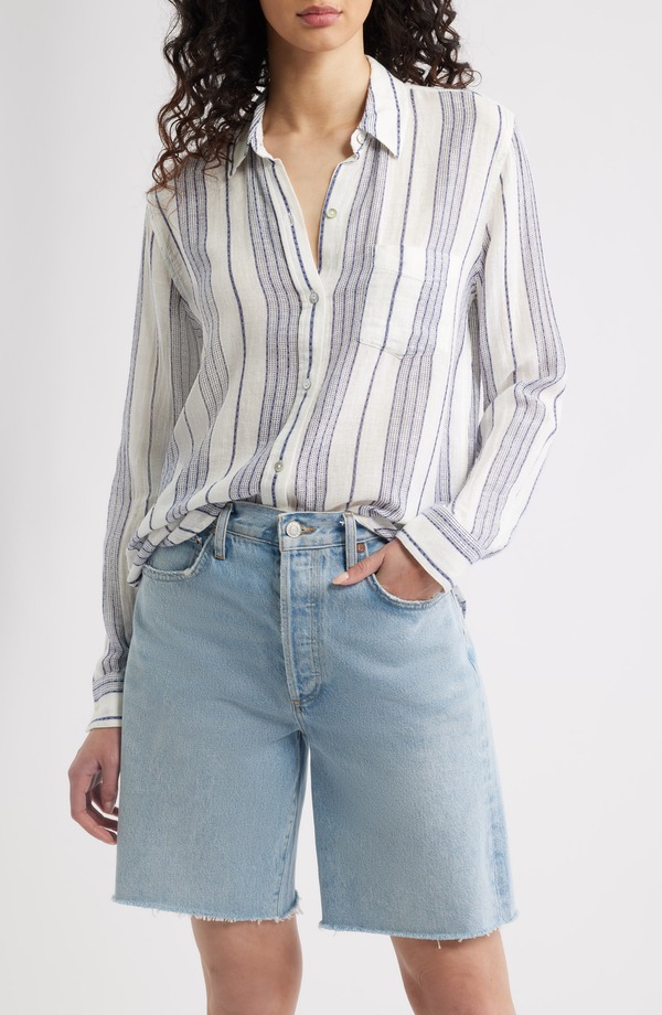 レイルズ レディース トップス シャツ リネン Rails Charli Stripe Linen Blend Button-Up Shirt SALINO STRIPE ストライプ|ReVida 店