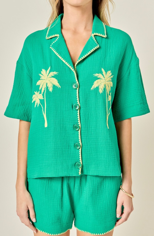 イングリッシュファクトリー レディース トップス シャツ 刺繍 English Factory Tropical Embroide red Button-Up Shirt GREEN グリーン｜ReVida 店
