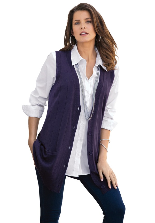 ロアマンズ レディース アウター パーカー・スウェット プラスサイズ ベスト セーター ニット Roaman's Plusize Drop Needle Vest Lightweight Sweater Knit (Plus Regular) NAVY ネイビー|ReVida 店