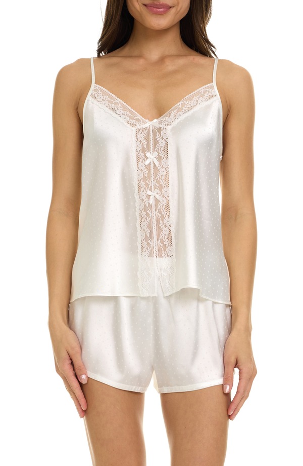 フローラニクルーズ レディース アンダーウェア ナイトウェア サテン Flora Nikrooz Tiana Swiss Dot Satin Short Pajamas IVORY アイボリー|ReVida 店