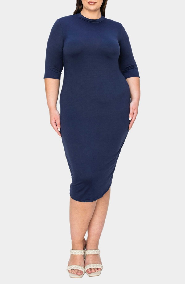 リブド レディース トップス ワンピース プラスサイズ ミディ L I V D Mona Midi Dress (Plus) NAVY ネイビー｜ReVida 店