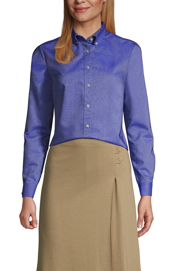ランズエンド レディース トップス シャツ オックスフォード Lands' End School Uniform Long Sleeve Oxfordresshirt French Blue ブルー｜ReVida 店