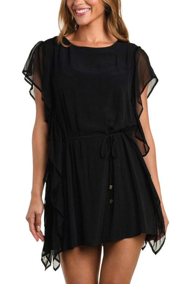 ラジャンス レディース トップス ワンピース シフォン L'AGENCE Glam Covers Alia Chiffon Cover-Up Tunic BLACK ブラック|ReVida 店