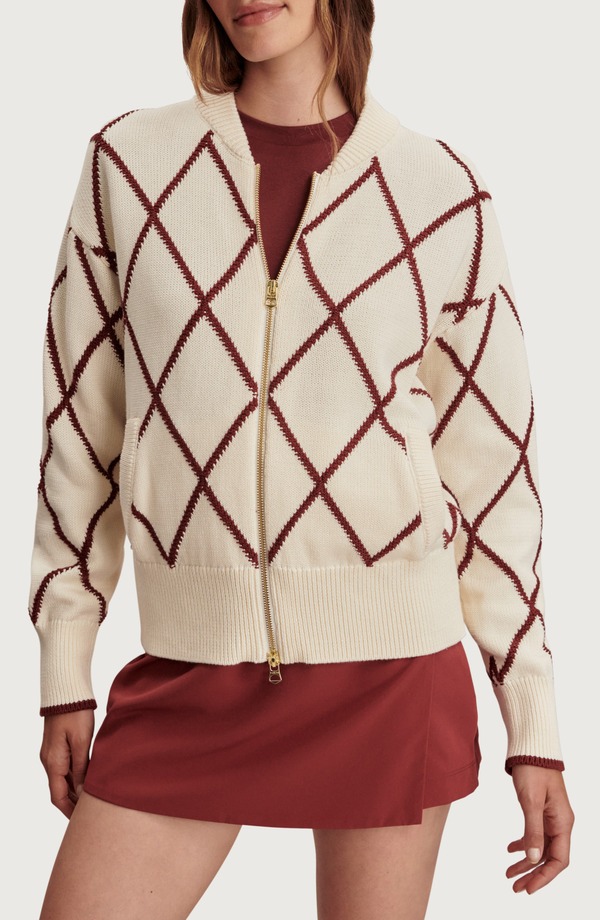 バーレイ レディース アウター ジャケット・ブルゾン コットン カーディガン Varley Nile Cotton Bomber Cardigan IVORY / PORT アイボリー|ReVida 店