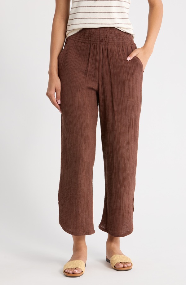 マリーン レイヤー レディース ボトムス レギンス パンツ シャーリング Marine Layer Cali Smocked Waist Double Cloth PantsHAVED CHOCOLATE チョコレート｜ReVida 店