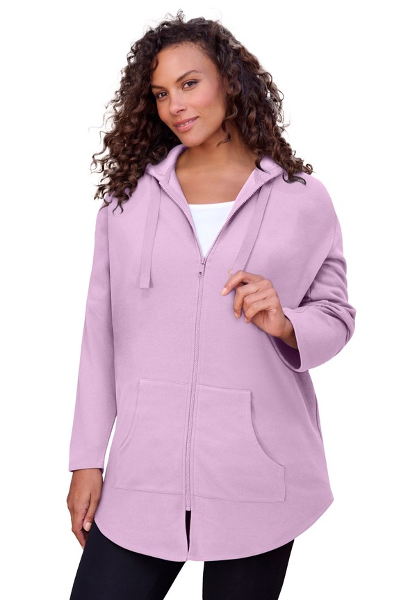 ロアマンズ レディース アウター パーカー・スウェット プラスサイズ シャツ フリース Roaman's Fleece Zip Hoodie Sweatshirt (Plus Regular) PALE LAVENDER ラベンダー|ReVida 店