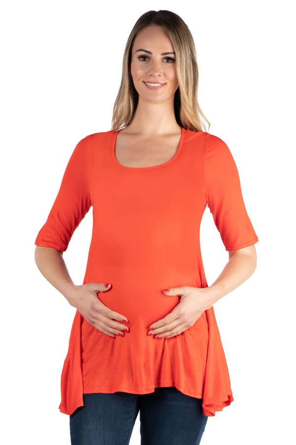 24 セブンコンフォート レディース トップス シャツ マタニティ 24seven Comfort Apparel Maternity Elbow Swing Tunic Top (Maternity) Carrot｜ReVida 店 9,475円