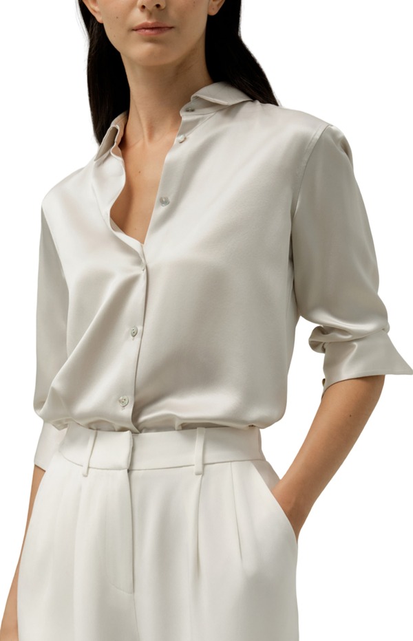 リリーシルク レディース トップス シャツ Lilysilk Women'spread Collar Silk Shirt Pale-Gray グレー|ReVida 店