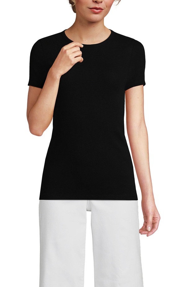 ランズエンド レディース トップス シャツ プチ トール コットン Lands' End Cotton Rib T-shirt (Petite Regular Tall) Black ブラック｜ReVida 店