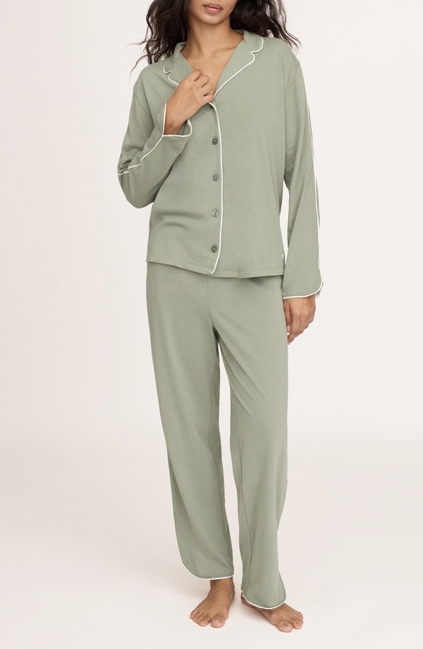 プティットプリュム レディース アンダーウェア ナイトウェア コットン Petite Plume Margaux Lightweight Pima Cotton Pajamas GREEN グリーン｜ReVida 店
