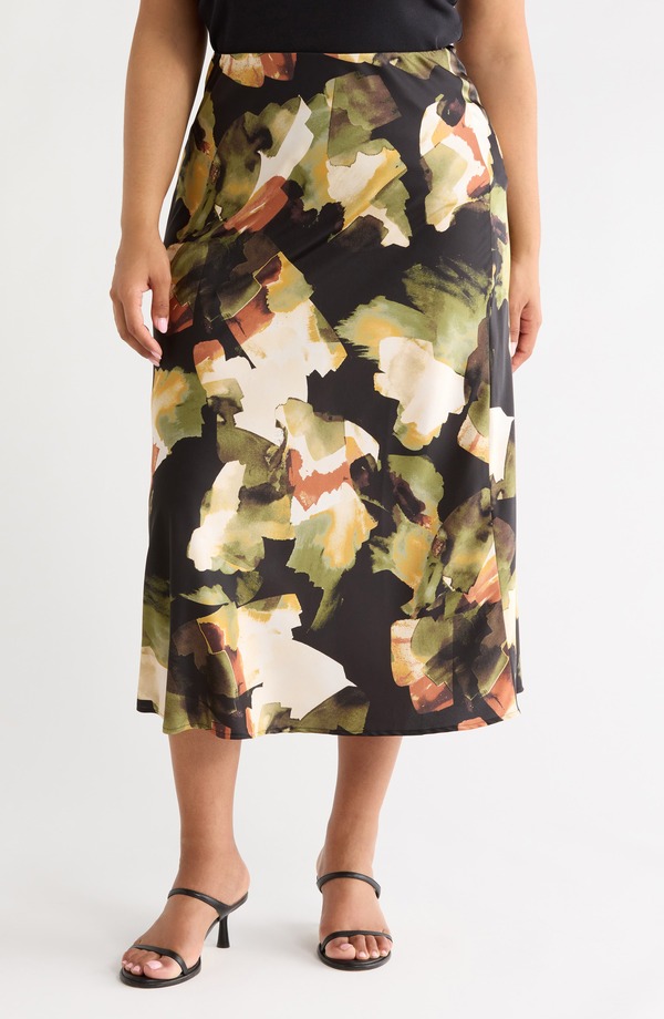 アンクライン レディース ボトムスカート プラスサイズ プリント マキシ Anne Klein Print Flare Maxi Skirt (Plus) BAY LEAF MULTI マルチカラー｜ReVida 店