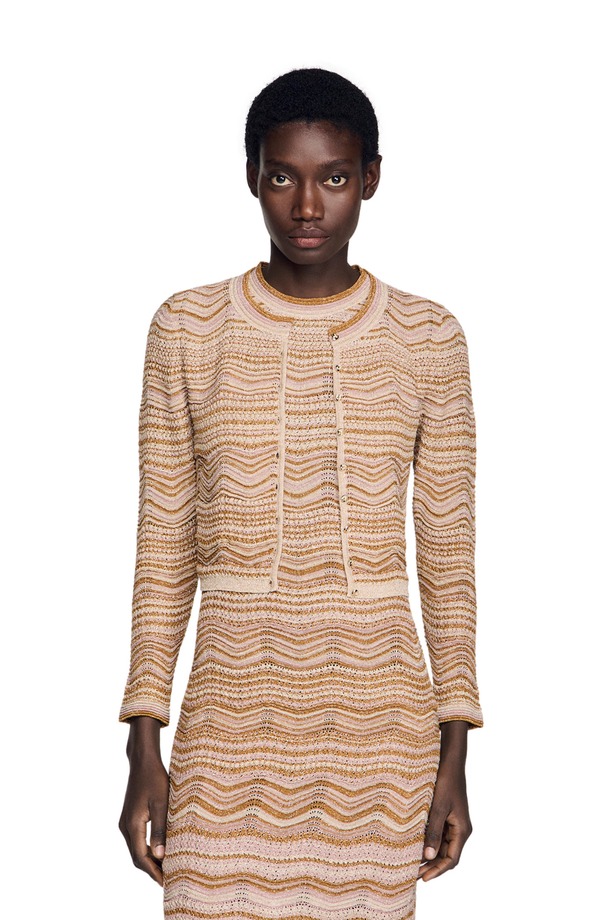 サンドロ レディース アウター パーカー・スウェット カーディガン ニット SANDRO Decorative knit cardigan Brown ブラウン|ReVida 店