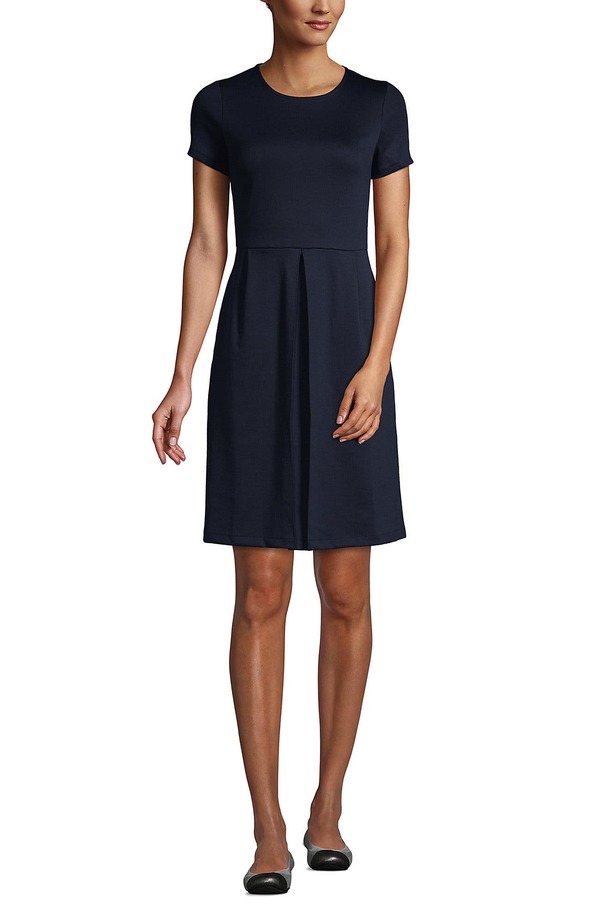 ランズエンド レディース トップス ワンピース Lands' End School Uniform Short Sleeve Ponte Dress Classic Navy ネイビー｜ReVida 店