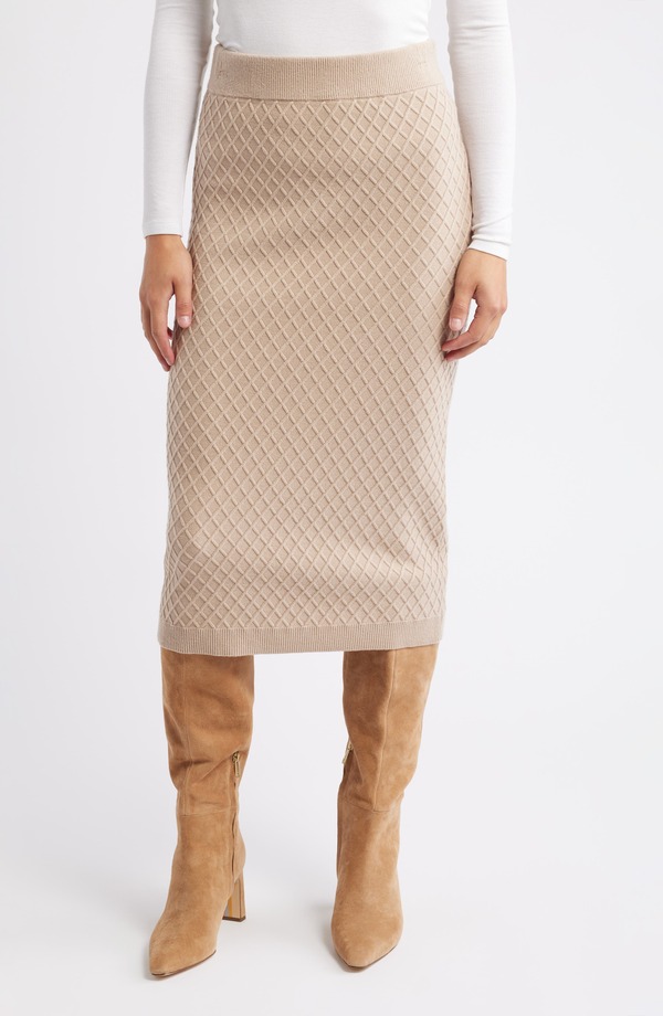 アンクライン レディース ボトムスカート セーター Anne Klein Diamond Stitch Sweater Skirt LATTE|ReVida 店