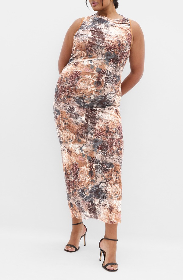 シティーシック レディース トップス ワンピース プラスサイズ プリント メッシュ マキシ City Chic Western Print Mesh Maxi Dress (Plus) URBAN OASIS｜ReVida 店