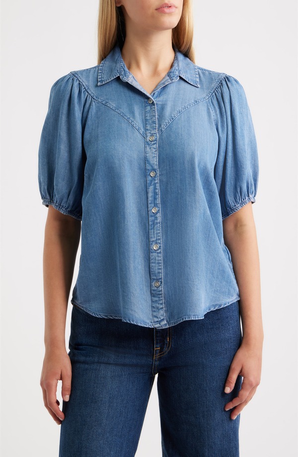 ビーチランチラウンジ レディース トップス シャツ デニム beachlunchlounge Lida Short Sleeve Denim Button-Up Shirt MEDIUM WASH デニム|ReVida 店