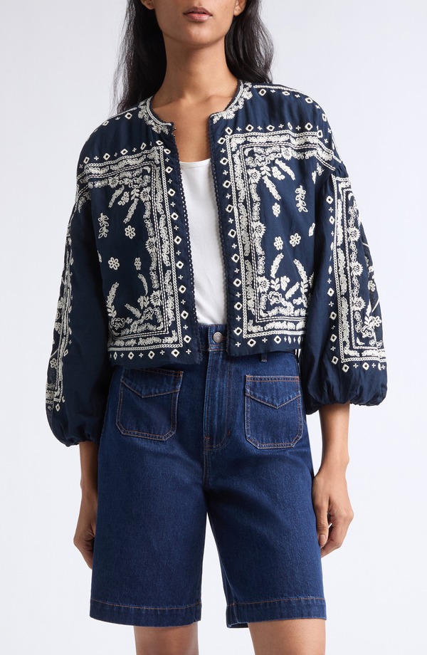 ヴェロニカ ベアード レディース アウター ジャケット・ブルゾン プリント コットン 刺繍 Veronica Beardrakembroide red Bandana Print Cotton Blend Jacket NAVY ネイビー｜ReVida 店 194,800円