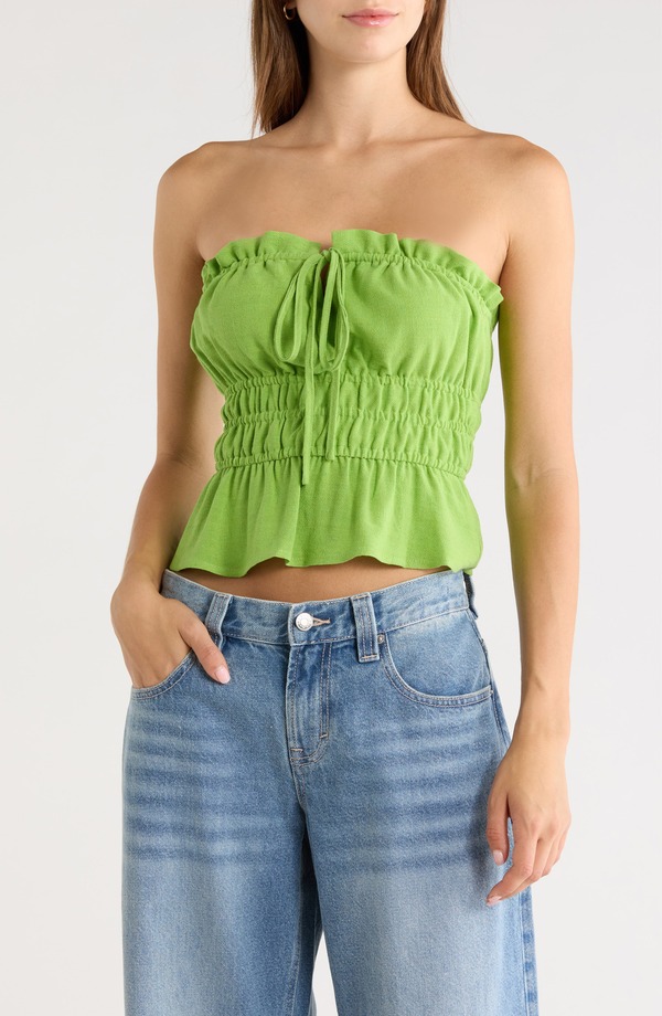 パクサン レディース トップス シャツ シャーリング PacSun Paige Smocked Crop Top GREEN グリーン｜ReVida 店