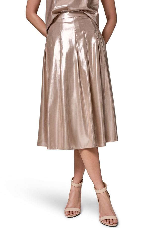 ダナ キャラン ニューヨーク レディース ボトムスカート プリーツ ミディ Donna Karanew York Shine Pleated Midi Skirt SNOW PETAL/ SILVER シルバー｜ReVida 店